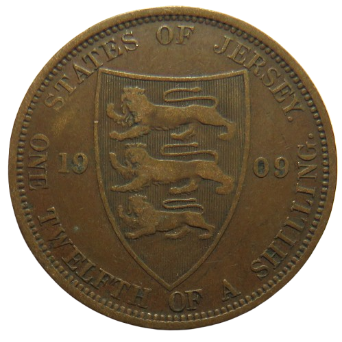 1909 King Edward VII States of Jersey 1/12th of a Shilling Coin