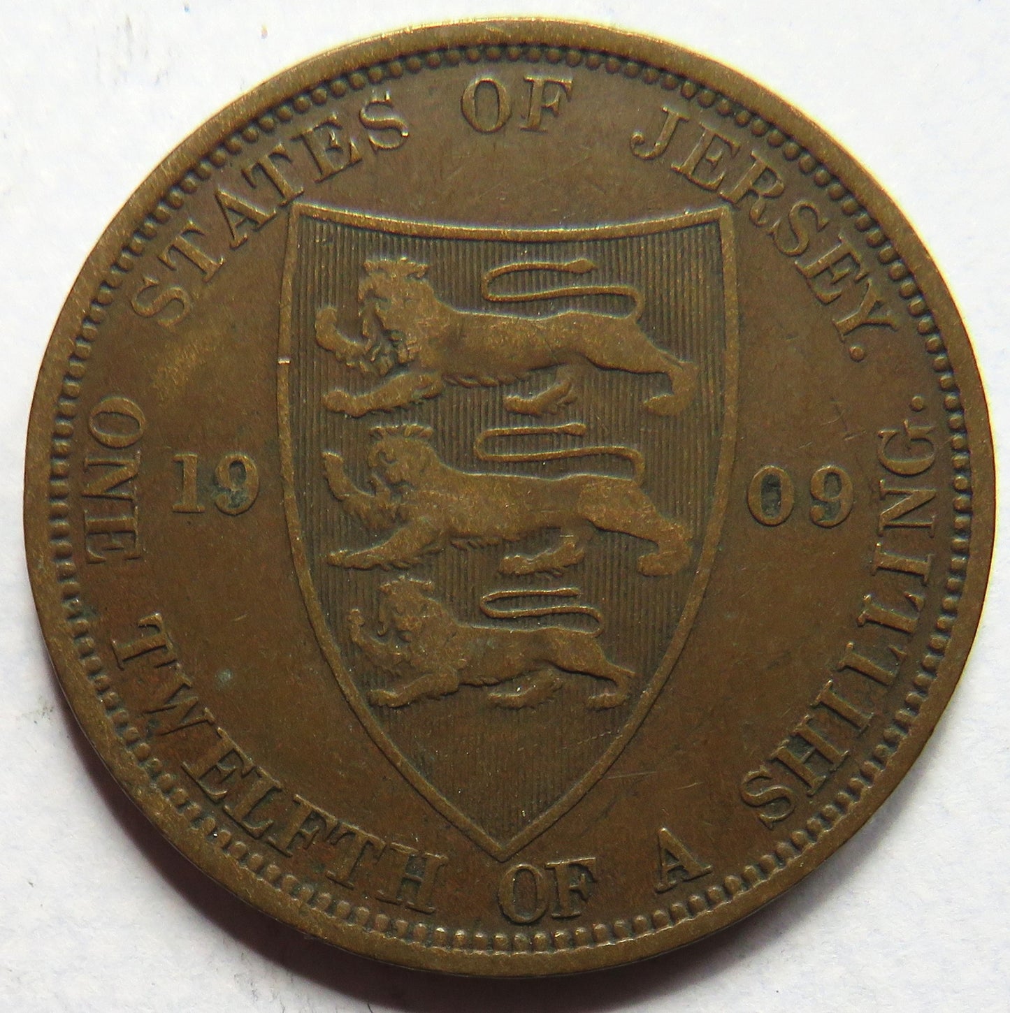 1909 King Edward VII States of Jersey 1/12th of a Shilling Coin