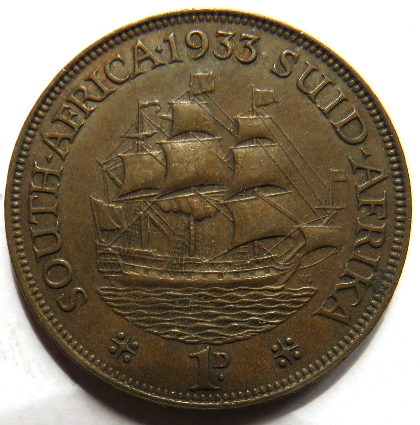 1933 King George V South Africa One Penny Coin