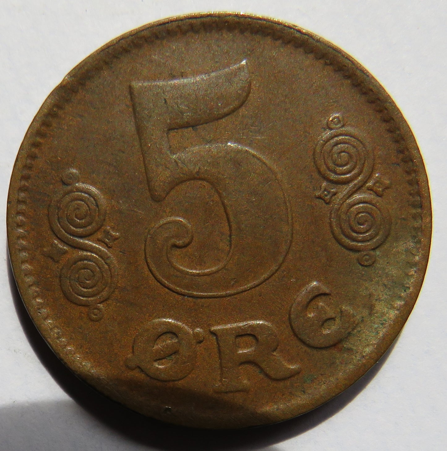 1921 Denmark 5 Ore Coin