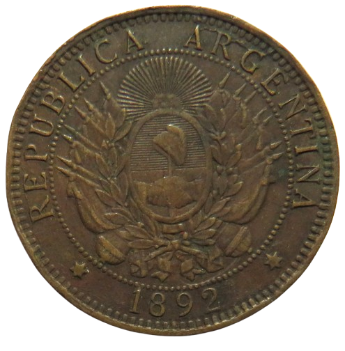 1892 Argentina 2 Centavos Coin