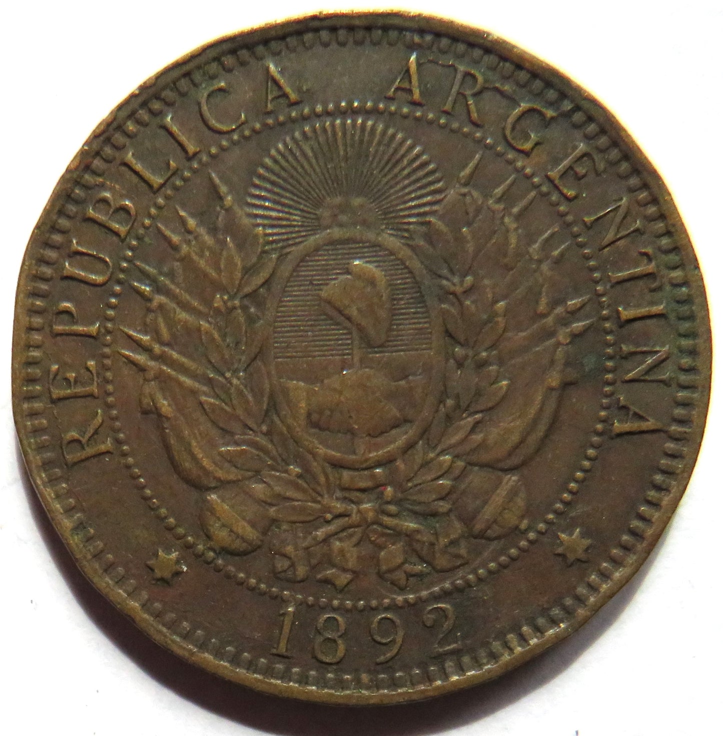 1892 Argentina 2 Centavos Coin