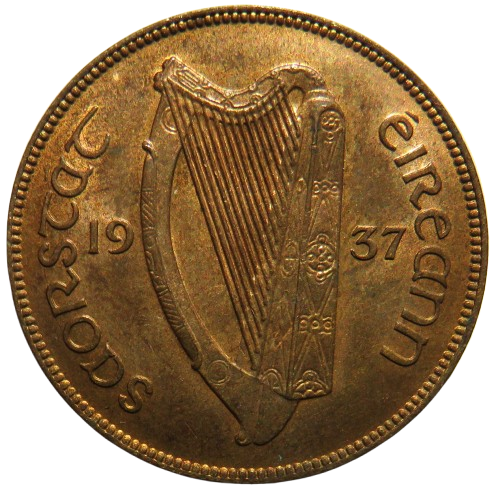 1937 Ireland One Penny Coin In High Grade