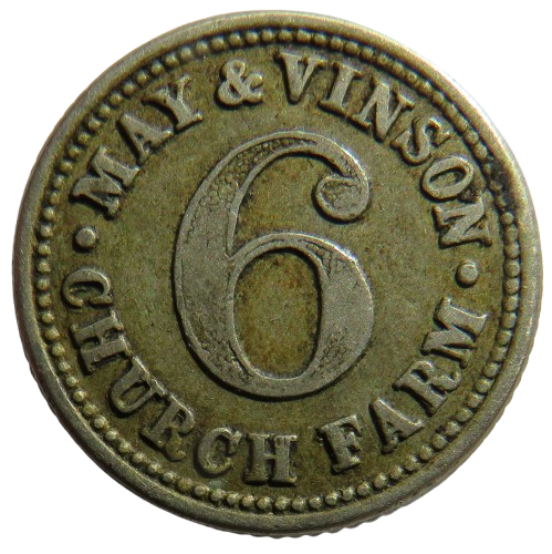 May & Vinson Church Farm Milton Sittingbourne 6d Token
