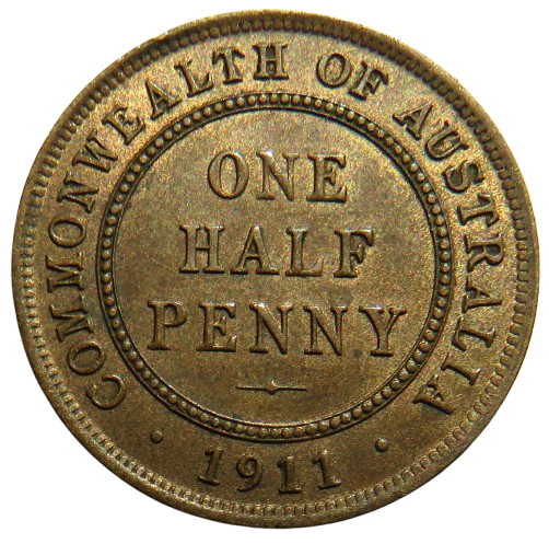 1911 King George V Australia Halfpenny Coin In Higher Grade