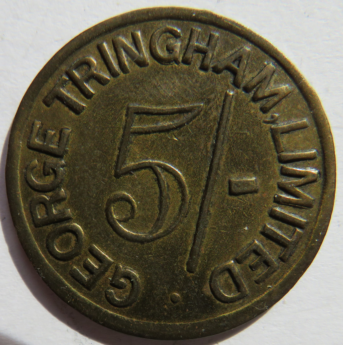 George Tringham Limited 5/- Vintage Token