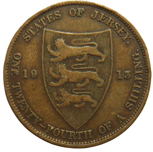 1913 King George V States of Jersey 1/24th of a Shilling Coin