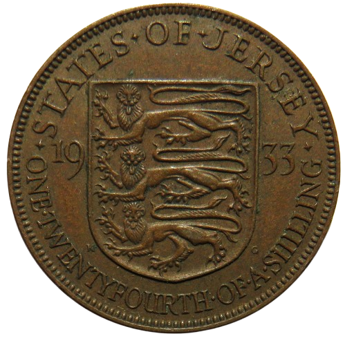 1933 King George V States of Jersey 1/24th of a Shilling Coin
