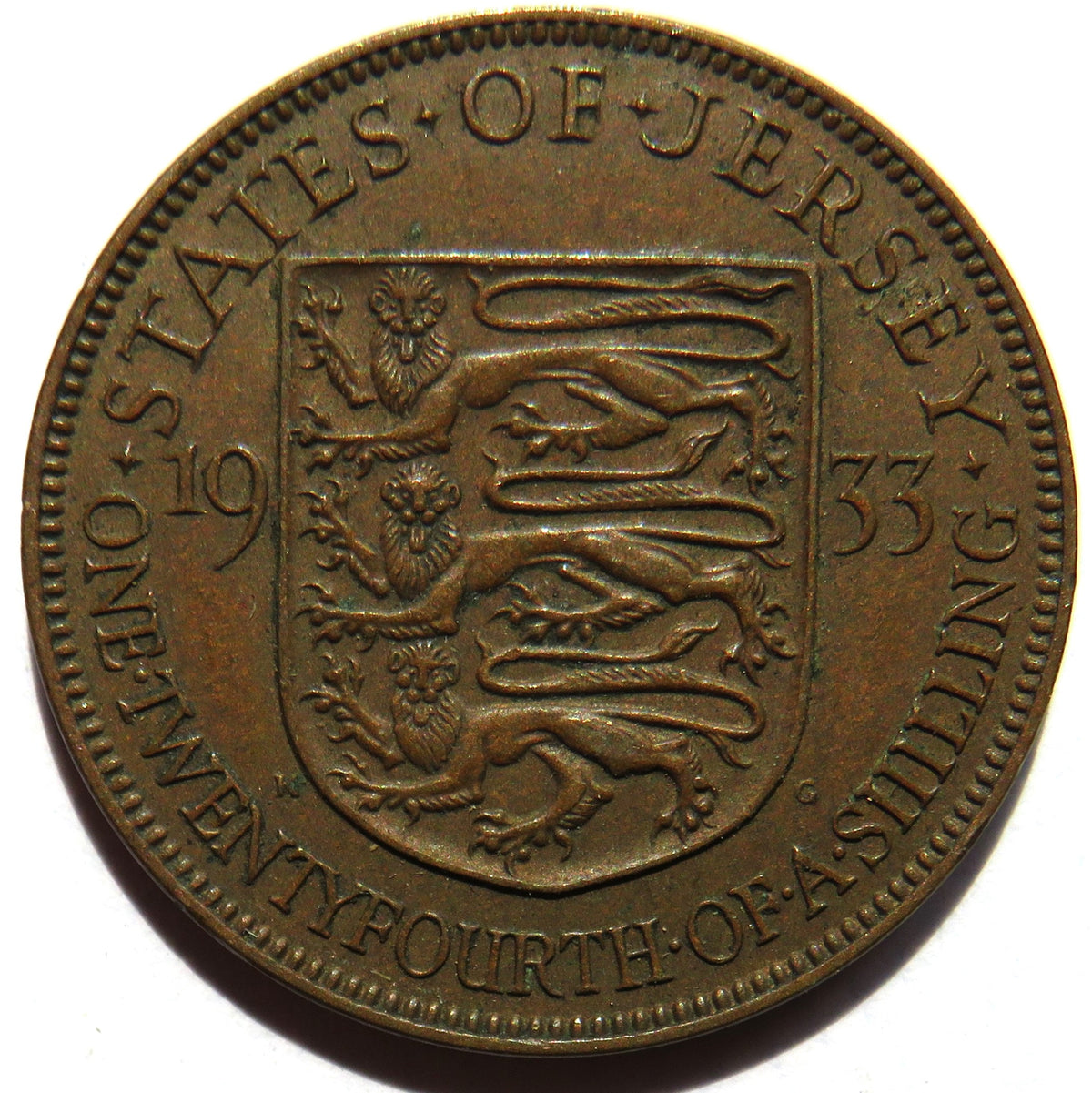 1933 King George V States of Jersey 1/24th of a Shilling Coin image 2