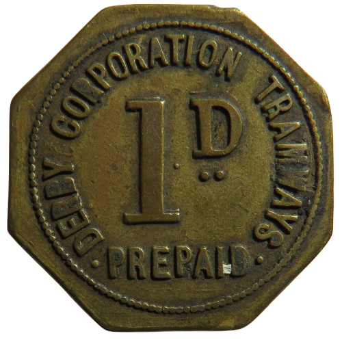 Derby Corporation Tramways Prepaid 1d One Penny Token