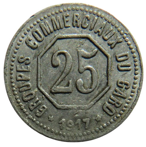 1917 Groupes Commerciaux Du Gard 25 Centimes Token Vintage French