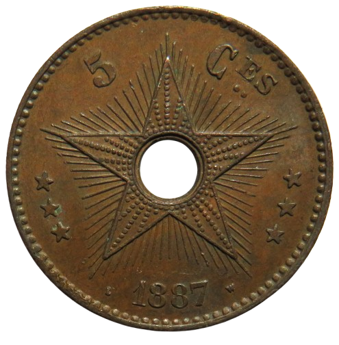 1887 Belgian Congo 5 Centimes Coin In Better Grade