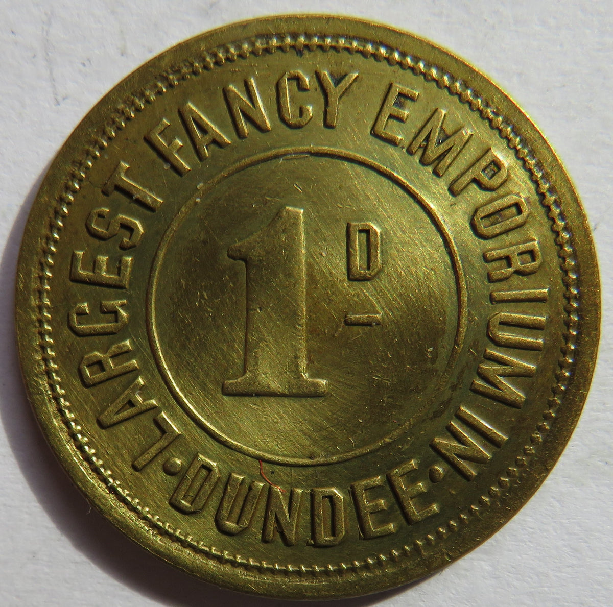 Samuel Lees Dundee 1d One Penny Token Largest Fancy Emporium