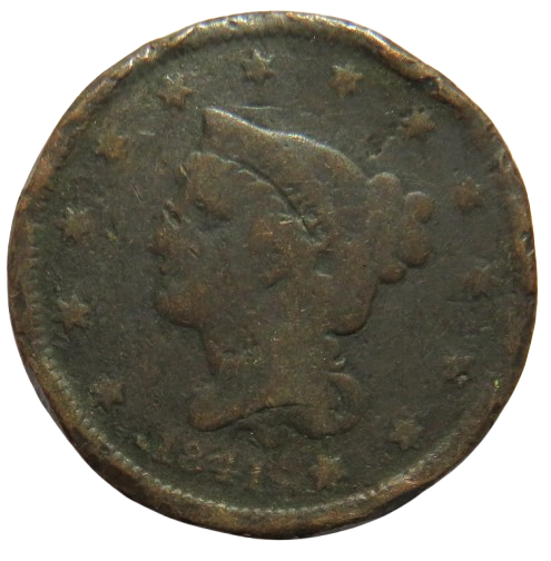 1841 United States Braided Hair One Cent Coin
