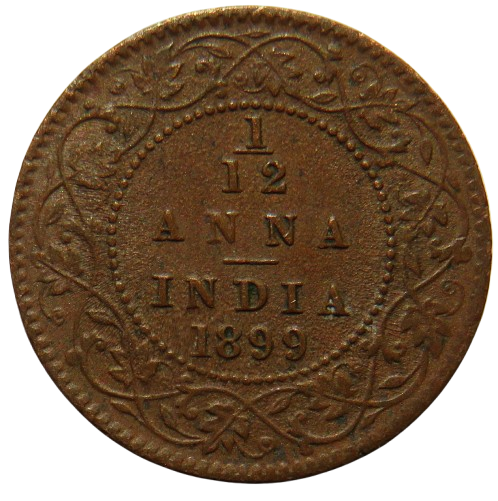 1899 Queen Victoria India 1/12 Anna Coin