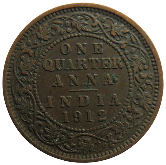 1912 King George V India 1/4 Quarter Anna Coin