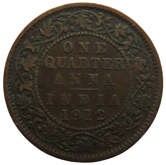 1912 King George V India 1/4 Quarter Anna Coin