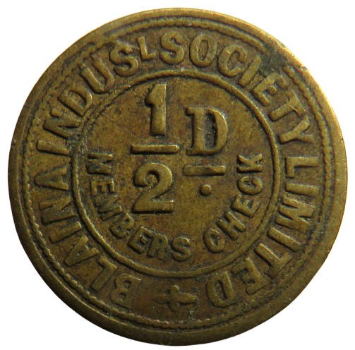 Blainaindustrial Society 1/2d Members Check Token