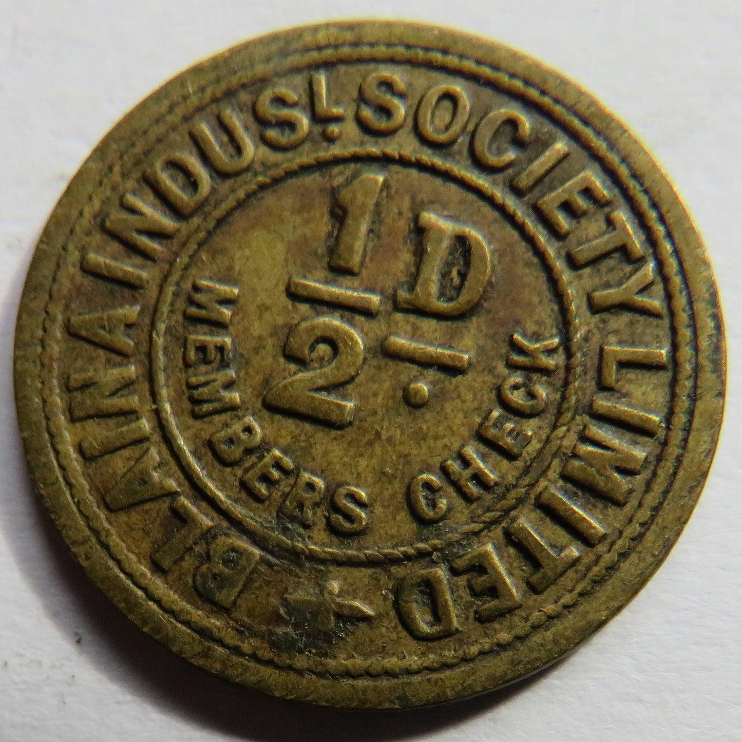 Blainaindustrial Society 1/2d Members Check Token