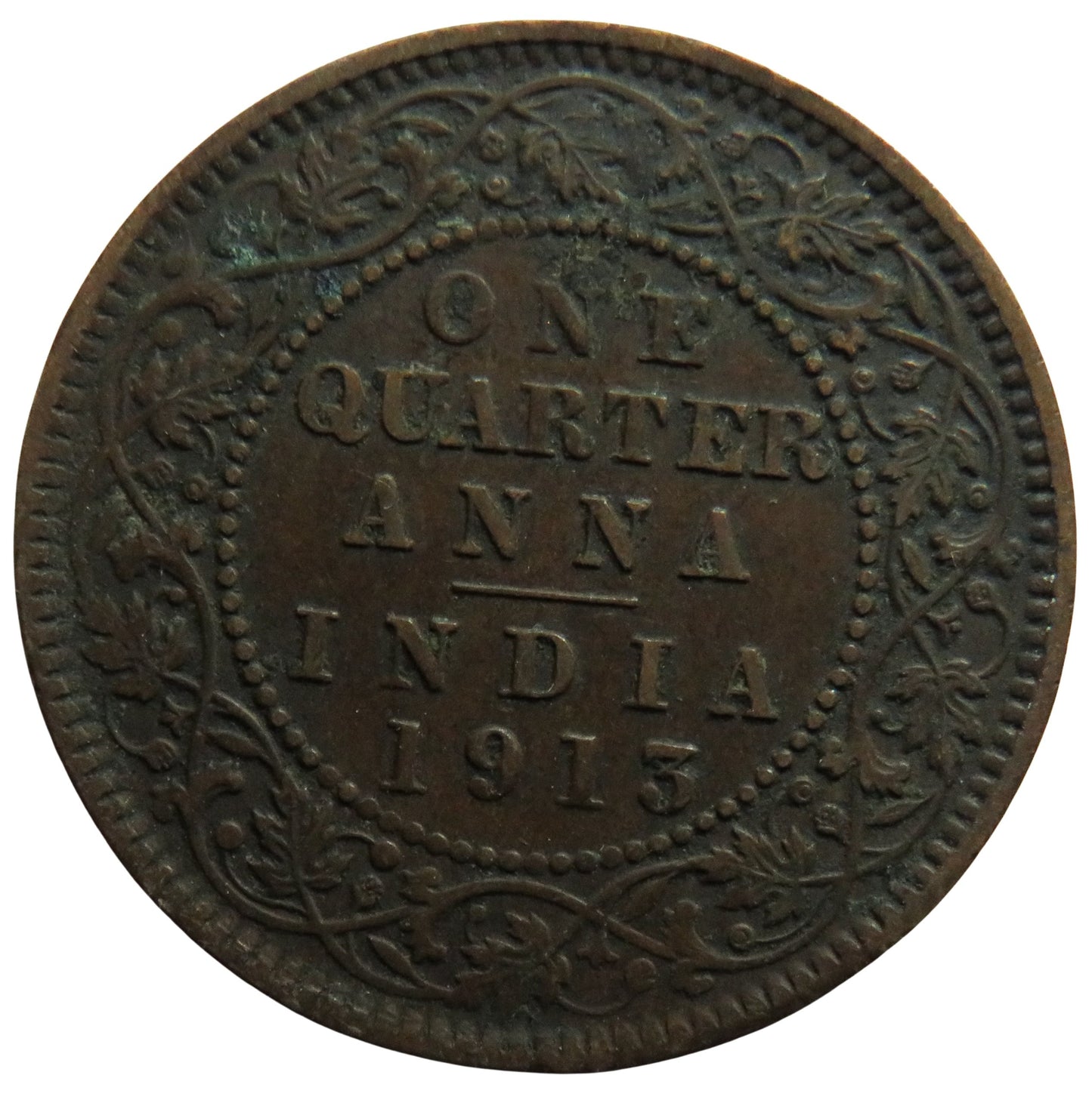 1913 King George V India 1/4 Quarter Anna Coin
