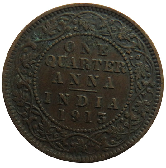 1913 King George V India 1/4 Quarter Anna Coin
