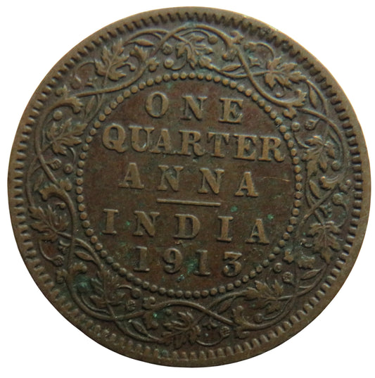 1913 King George V India 1/4 Quarter Anna Coin