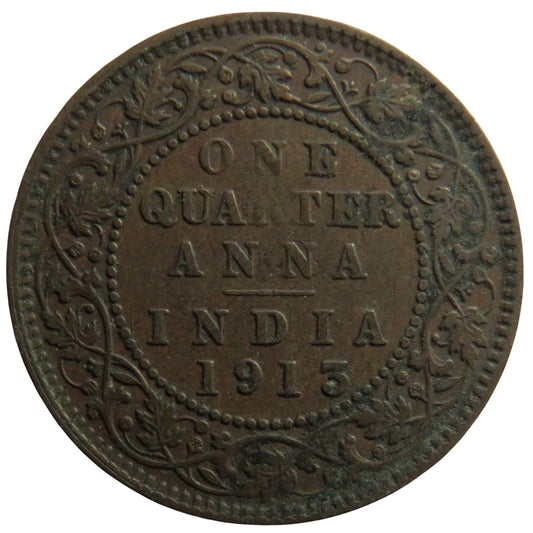 1913 King George V India 1/4 Quarter Anna Coin