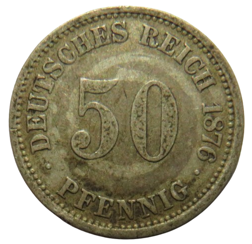 1876-J Germany Silver 50 Pfennig Coin
