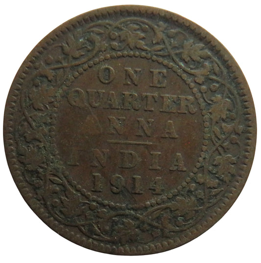 1914 King George V India 1/4 Quarter Anna Coin