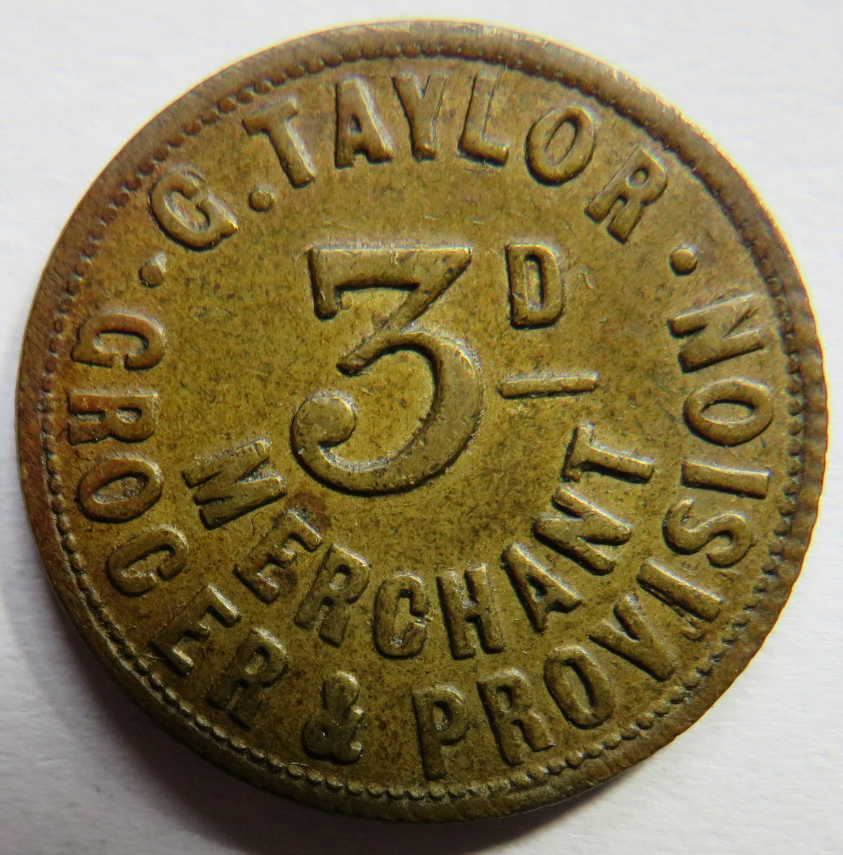 G. Taylor Grocer & Provision Merchant 3d Token Aston