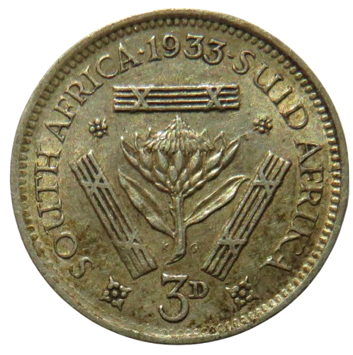 1933 King George V South Africa Silver Threepence Coin