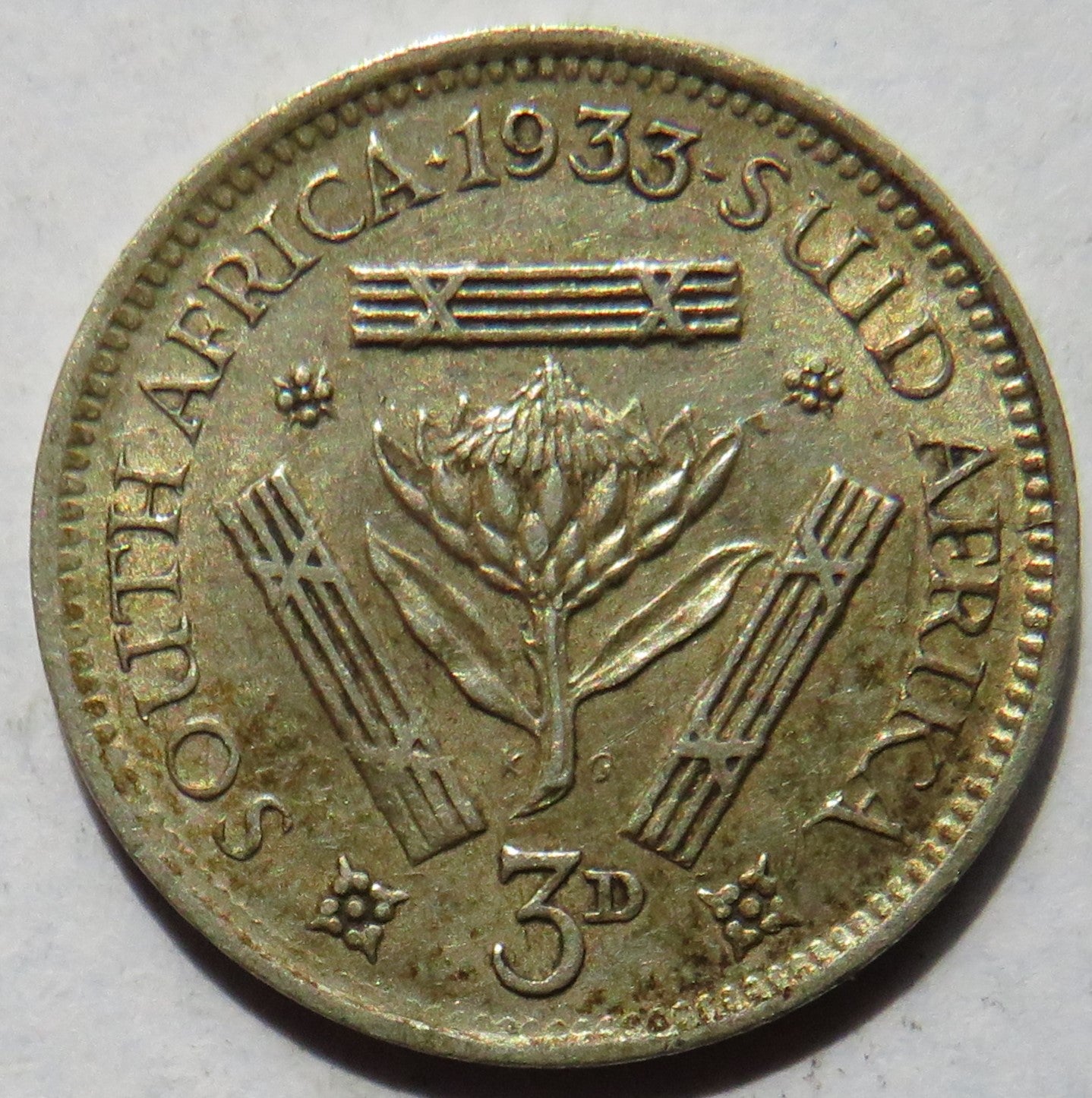 1933 King George V South Africa Silver Threepence Coin