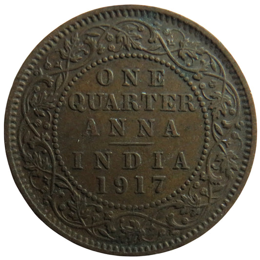 1917 King George V India 1/4 Quarter Anna Coin