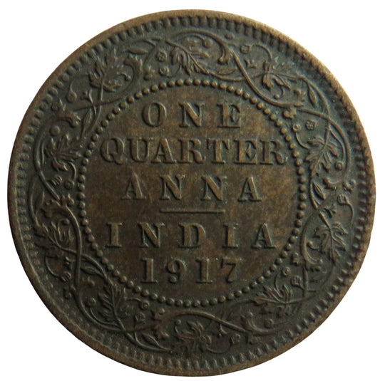 1917 King George V India 1/4 Quarter Anna Coin