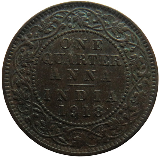 1918 King George V India 1/4 Quarter Anna Coin