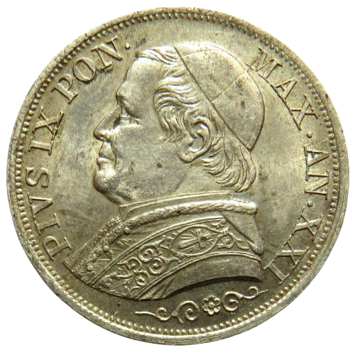 1866 Papal States Silver One Lira Coin In High Grade