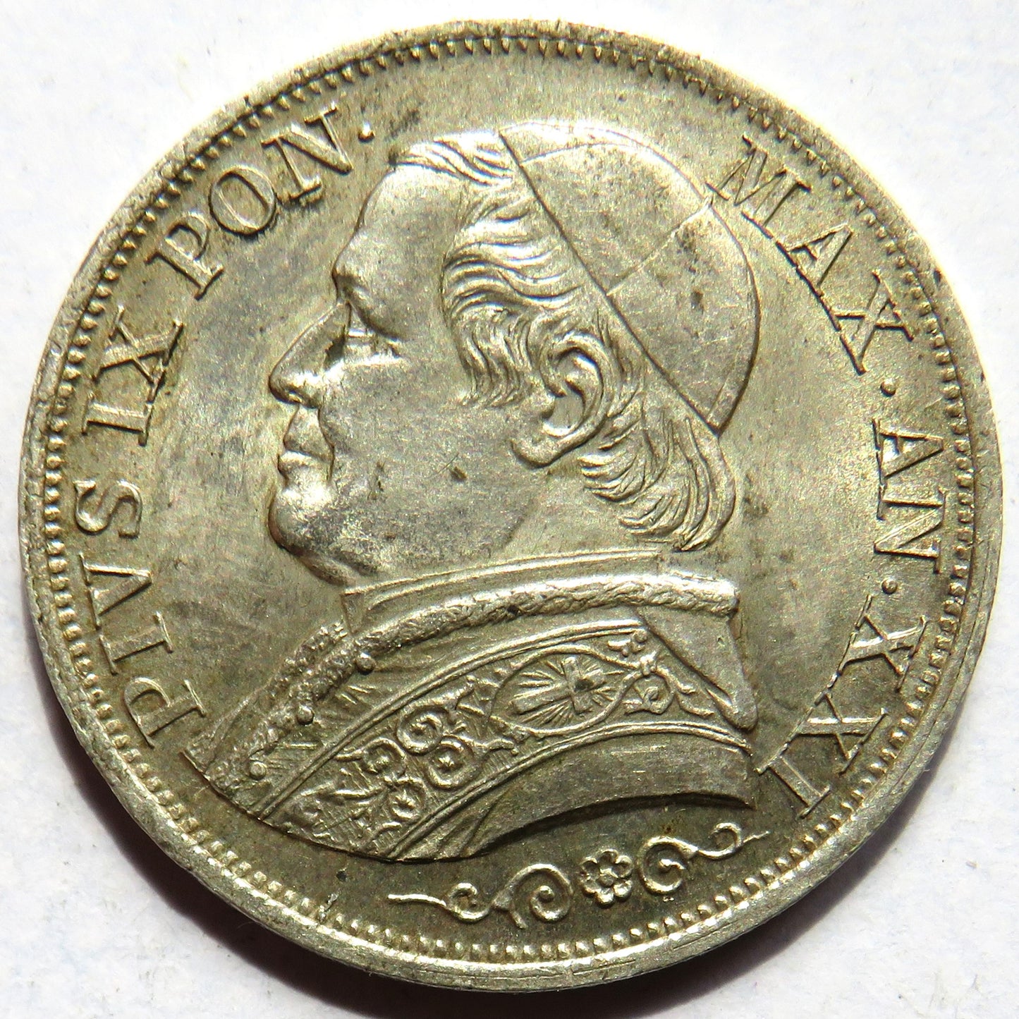 1866 Papal States Silver One Lira Coin In High Grade
