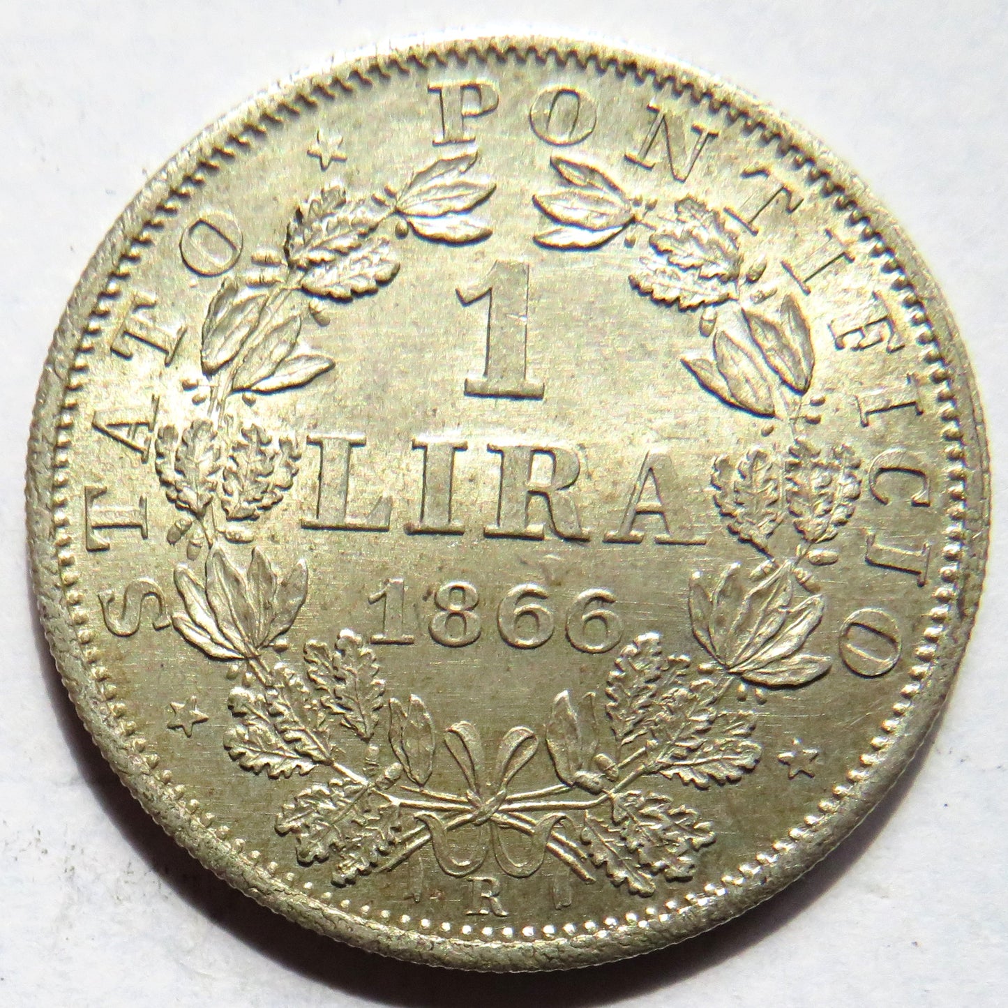 1866 Papal States Silver One Lira Coin In High Grade