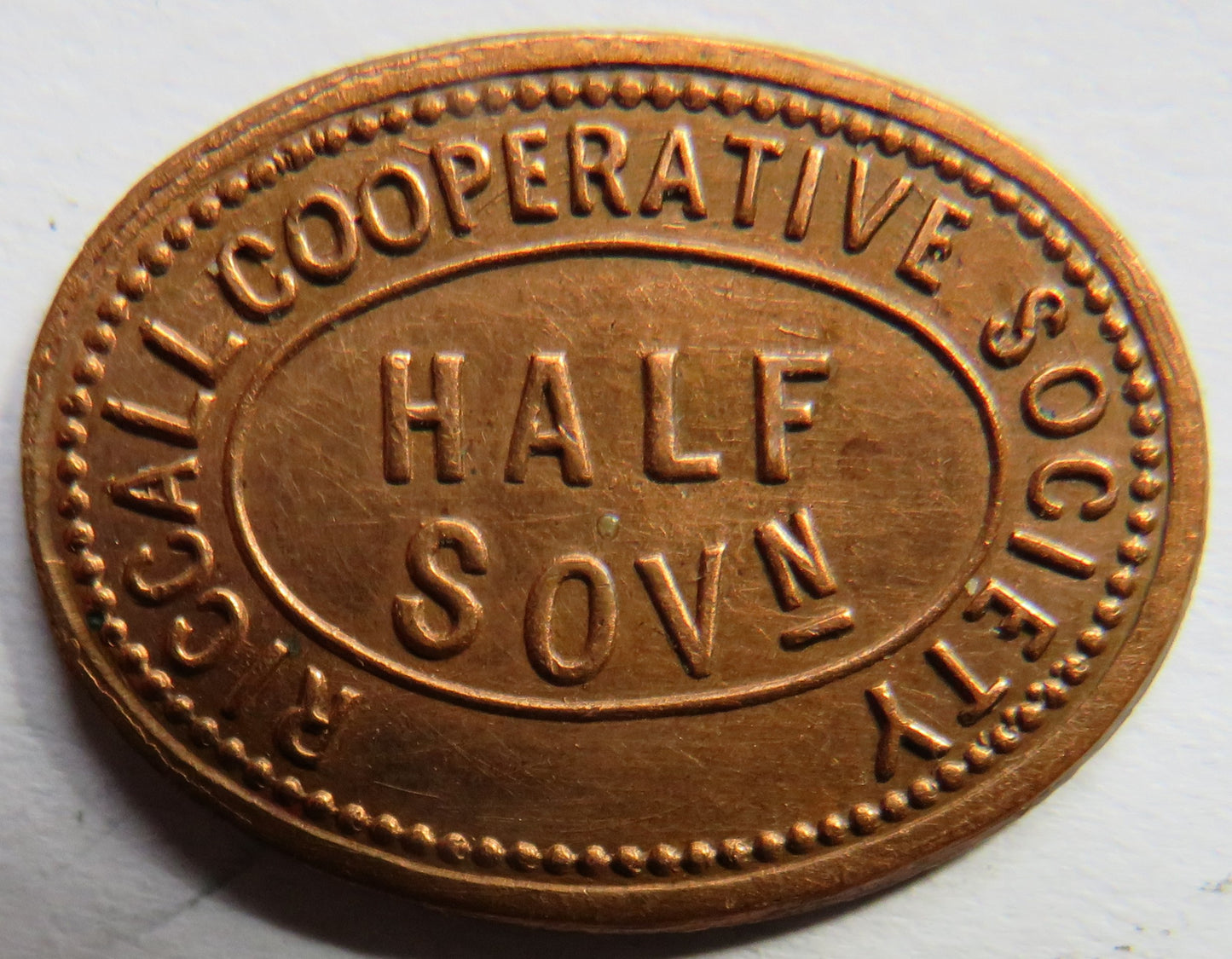 Riccall Cooperative Society Half Sovereign Vintage Token