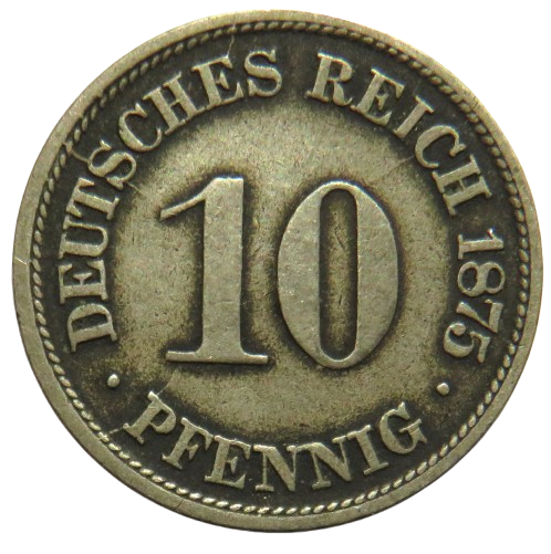 1875-G Germany 10 Pfennig Coin