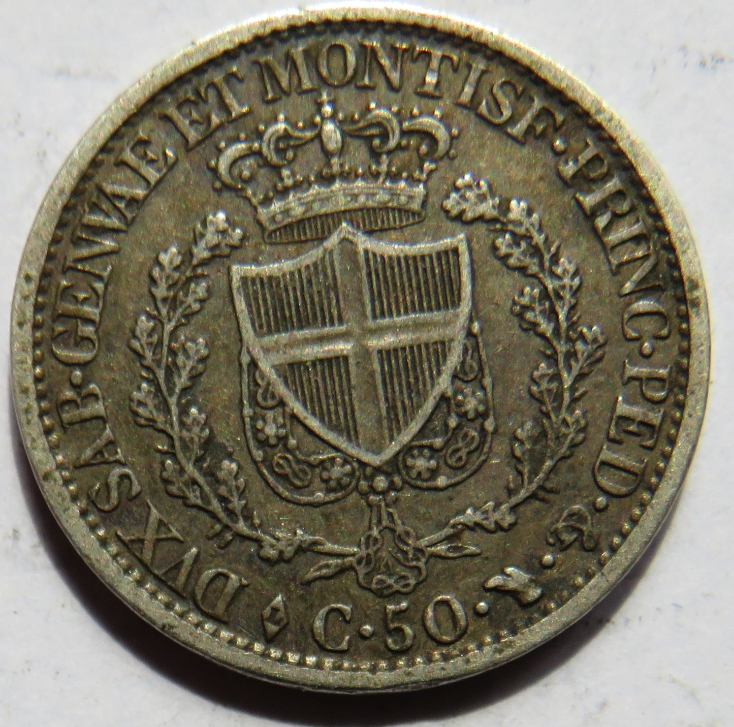 1827 Italian States Sardinia Silver 50 Centesimi Coin