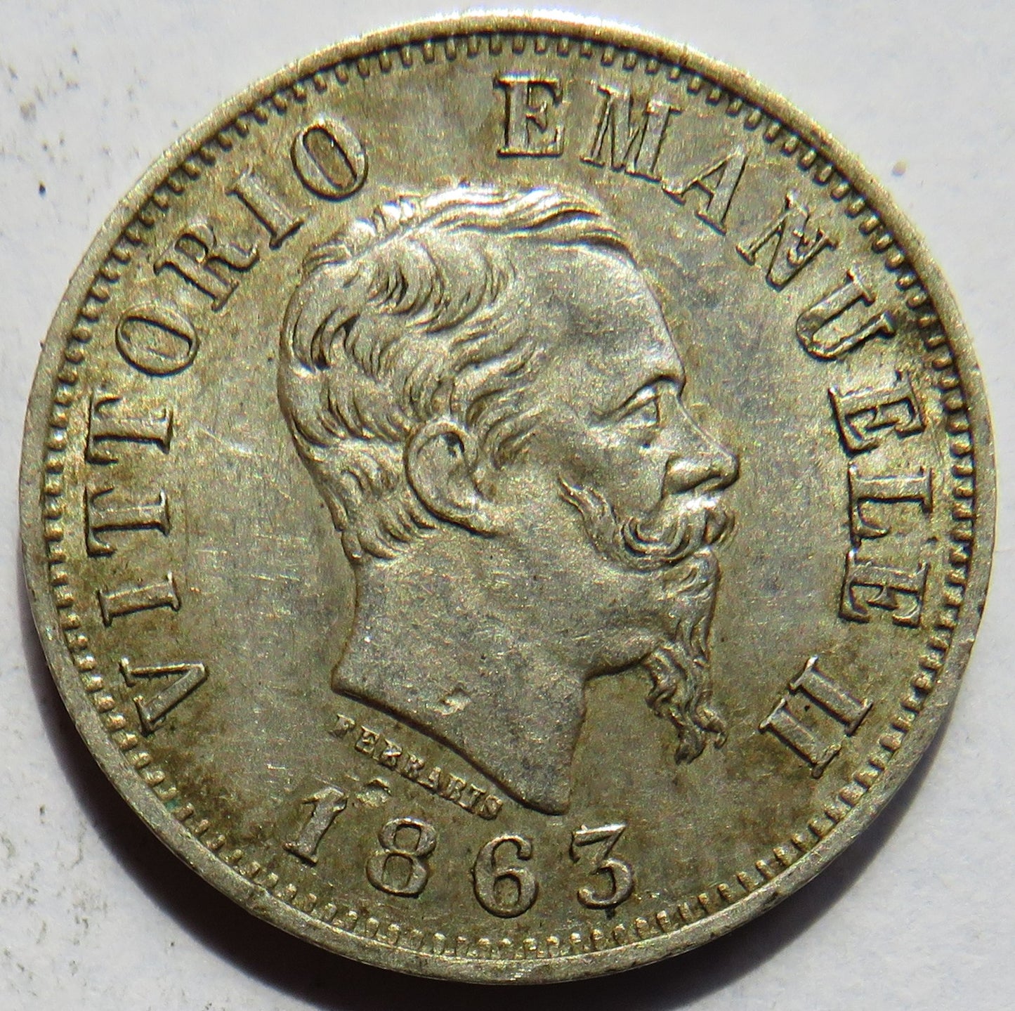 1863 Italy Silver 50 Centesimi Coin In Higher Grade