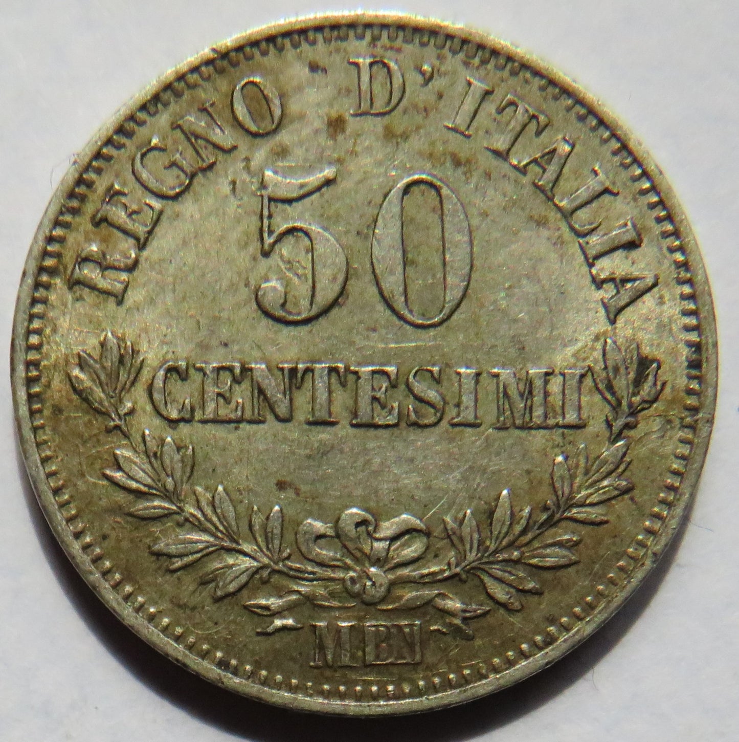 1863 Italy Silver 50 Centesimi Coin In Higher Grade