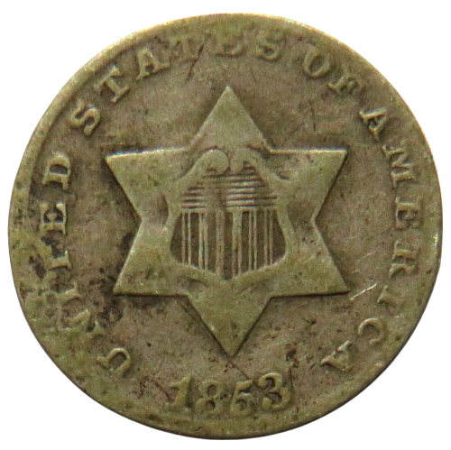 1853 USA Silver 3 Cents Coin