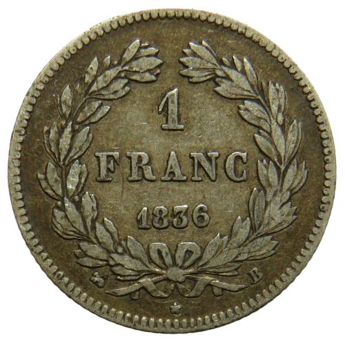 1836-B France Silver 1 Franc Coin Louis-Philippe