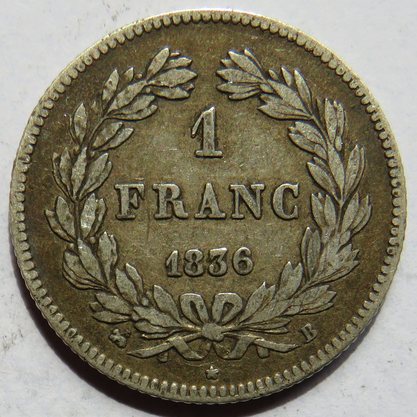1836-B France Silver 1 Franc Coin Louis-Philippe
