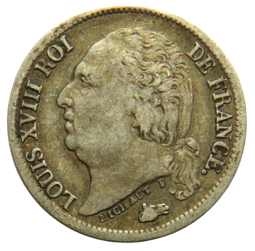 1824-A France Silver 1/2 Franc Coin