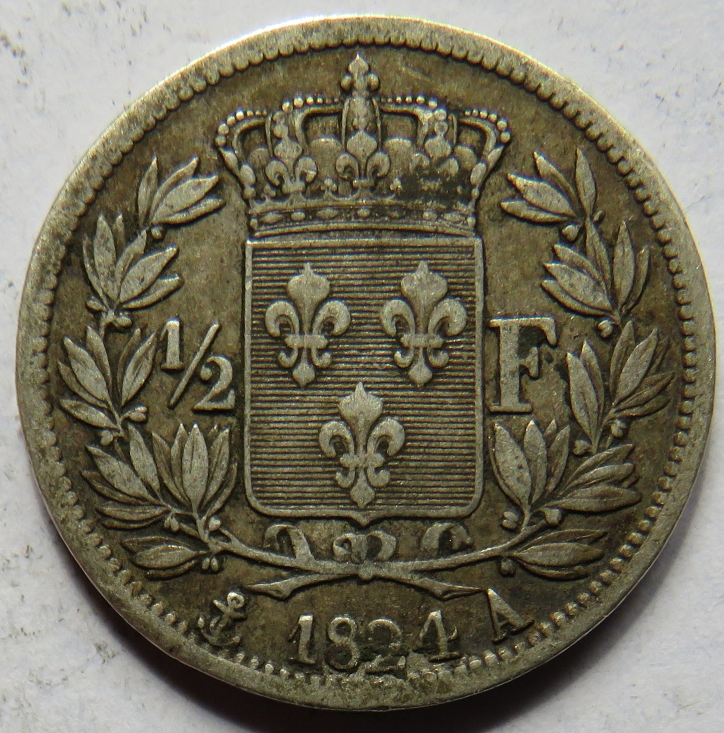 1824-A France Silver 1/2 Franc Coin