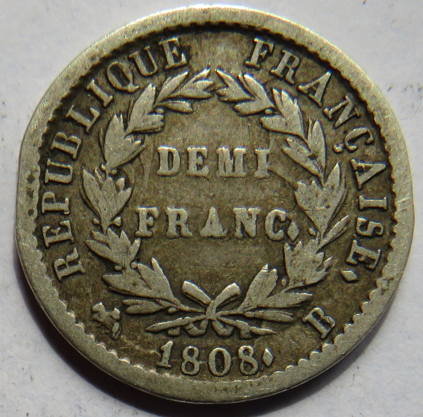 1808-B Napoleon Bonaparte France Silver 1/2 Franc Coin