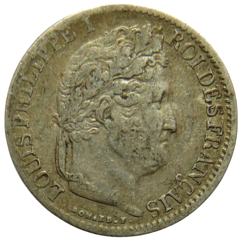 1835-A France Silver 1/2 Franc Coin